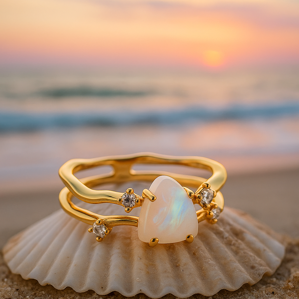 Sea Dawn | Gold ring with moonstone and 925 silver