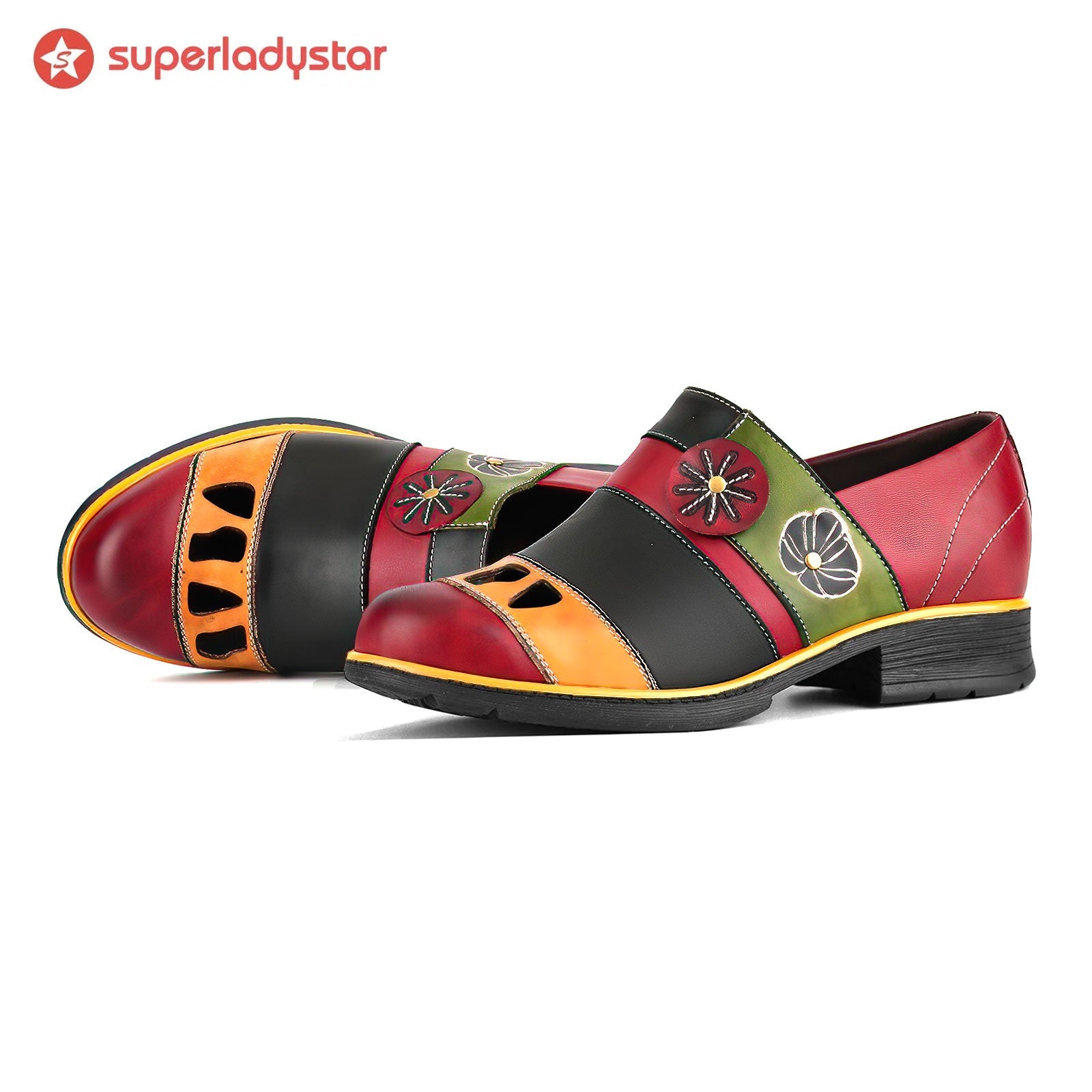 Floral Color-Block Loafers Flats