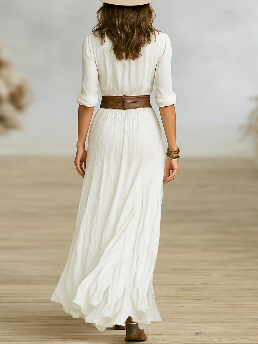 Amara™ | Long-Sleeve Maxi Dress with Refined Lapels