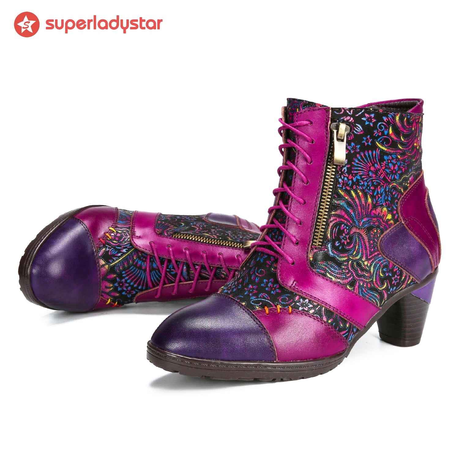 Retro Handmade Leather Patchwork Ankle Boots
