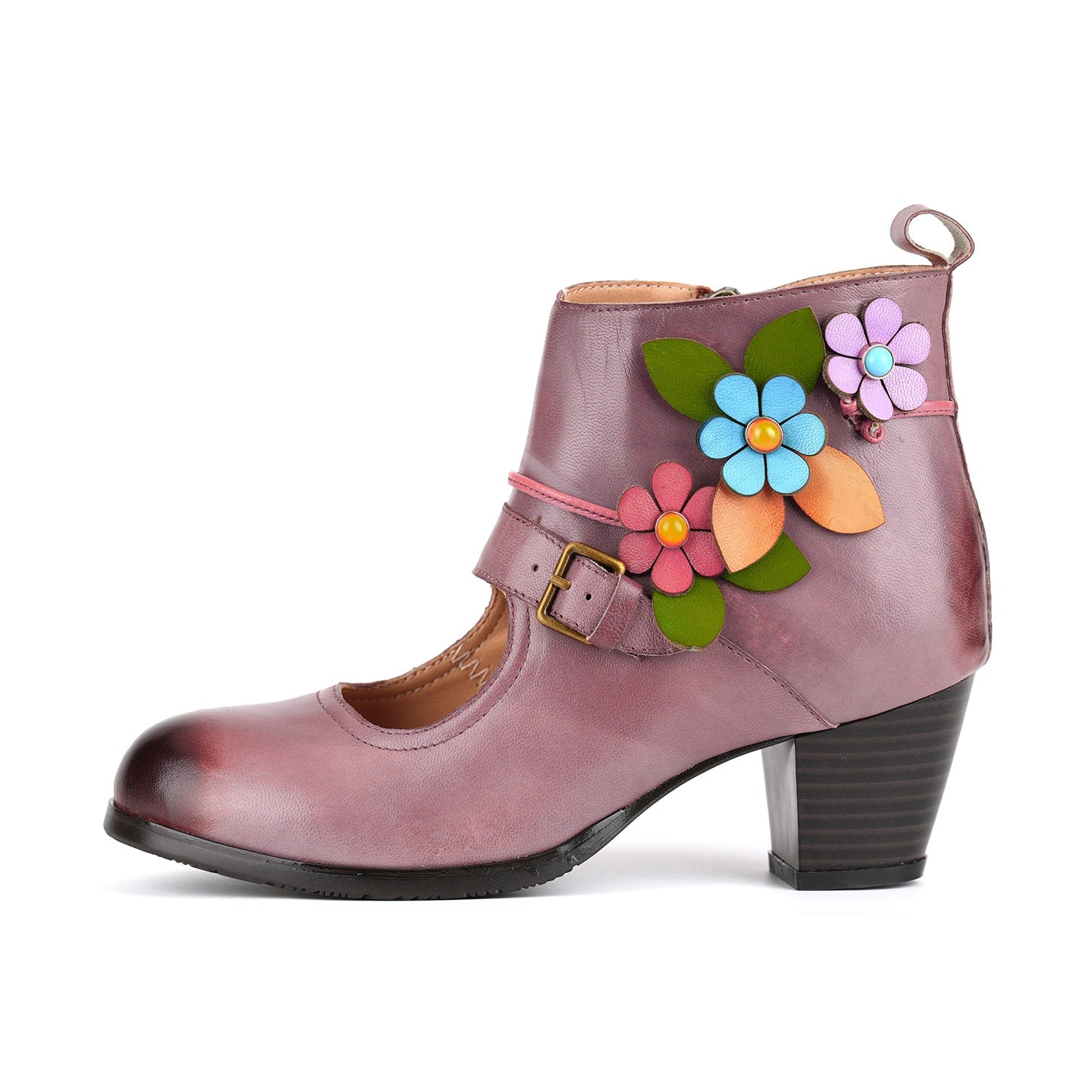 Floral Buckle Elegance Meets Ankle Boots
