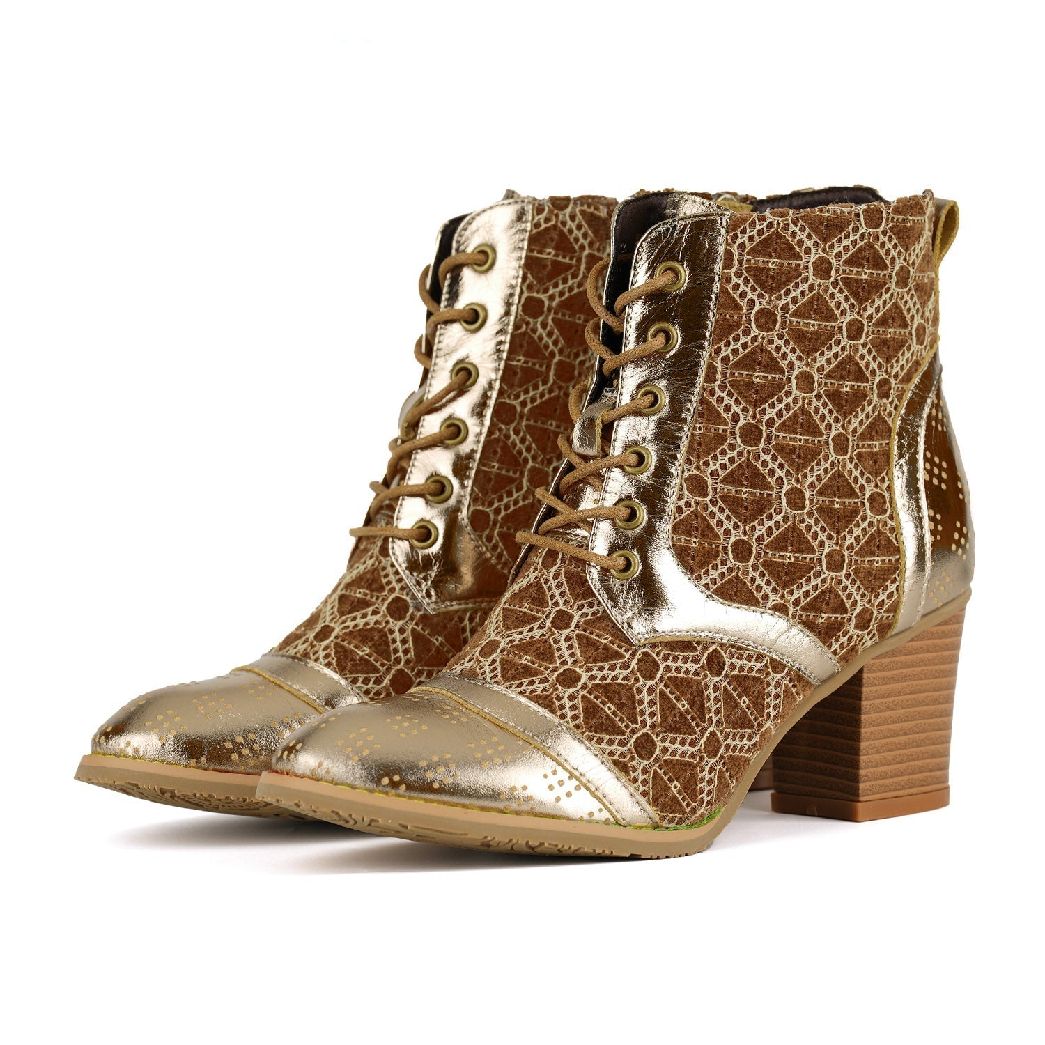 Gold Lace Modern Ankle Boots
