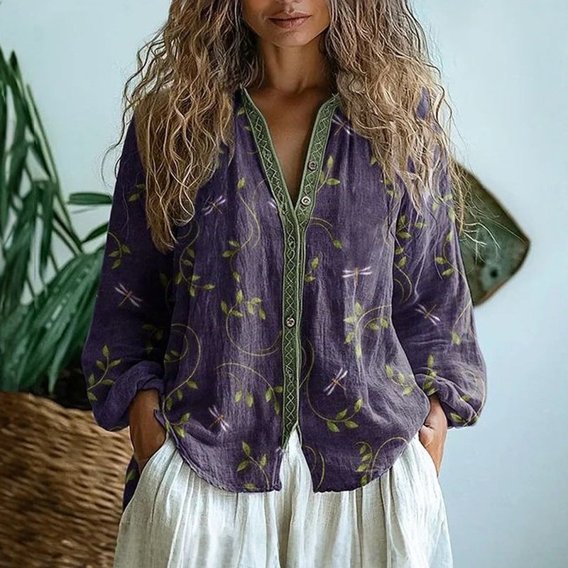 Amber™ | Vintage Leaf-Print Blouse