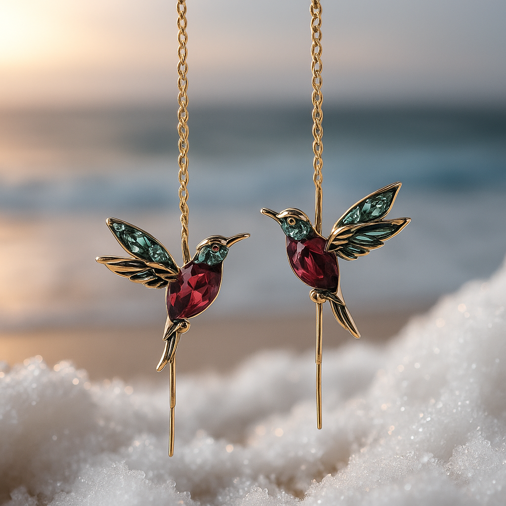 Ophira | Earrings with Hummingbird Enamel and Zircons