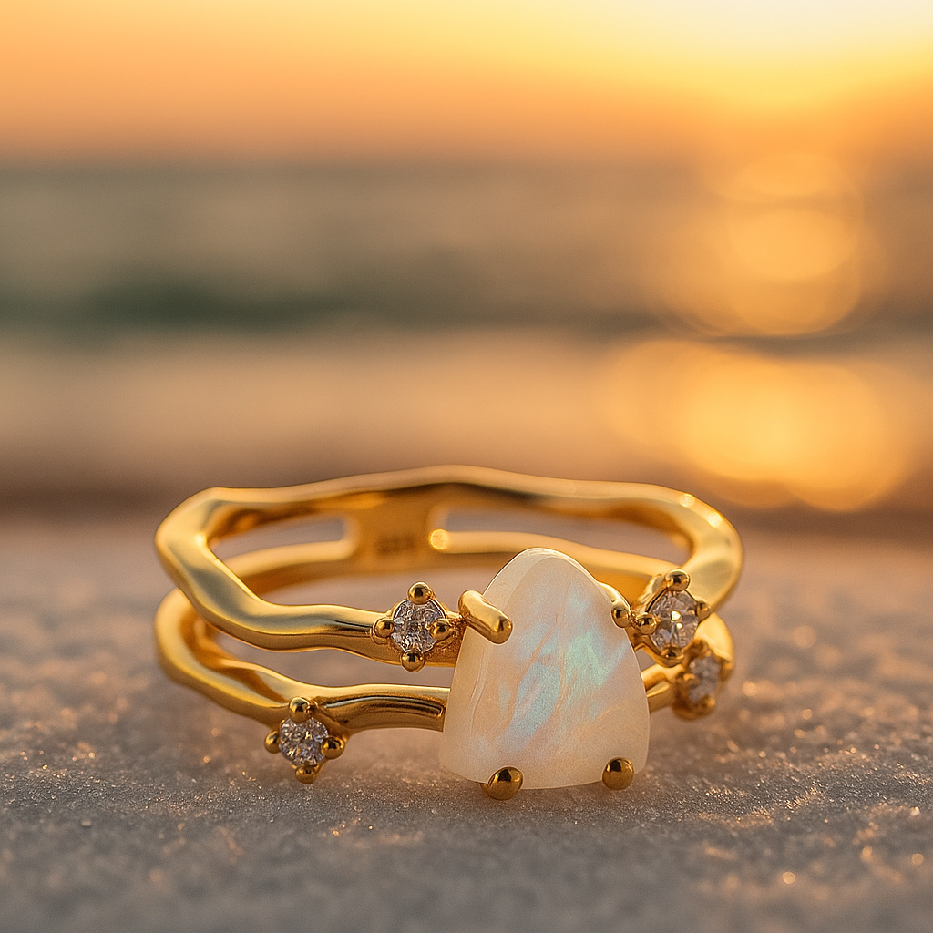 Sea Dawn | Gold ring with moonstone and 925 silver