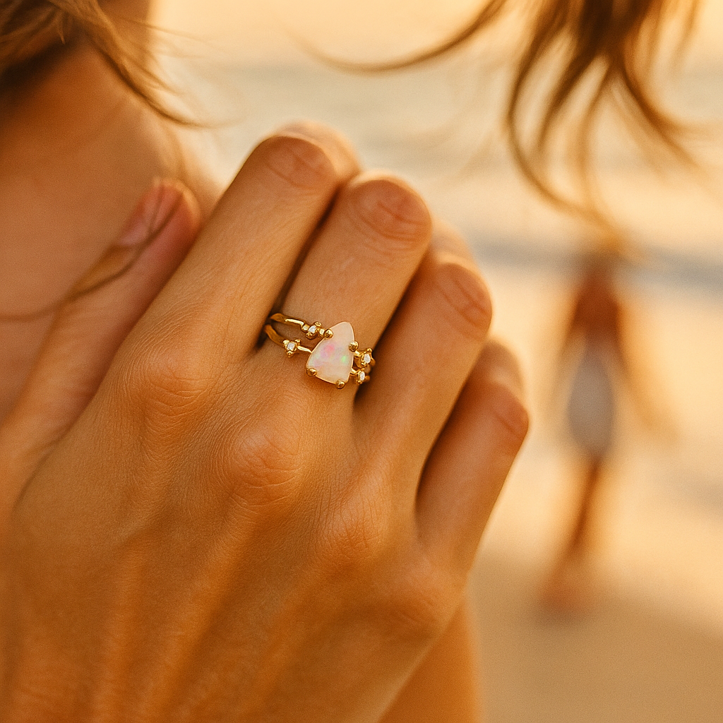 Sea Dawn | Gold ring with moonstone and 925 silver