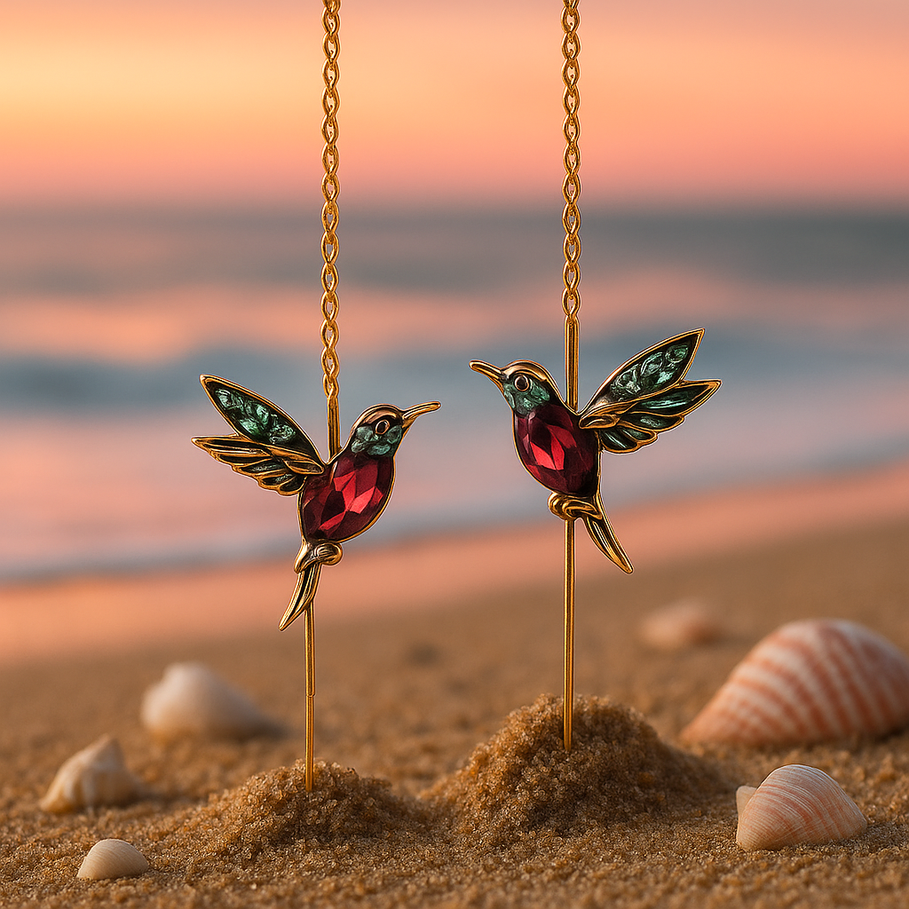 Ophira | Earrings with Hummingbird Enamel and Zircons