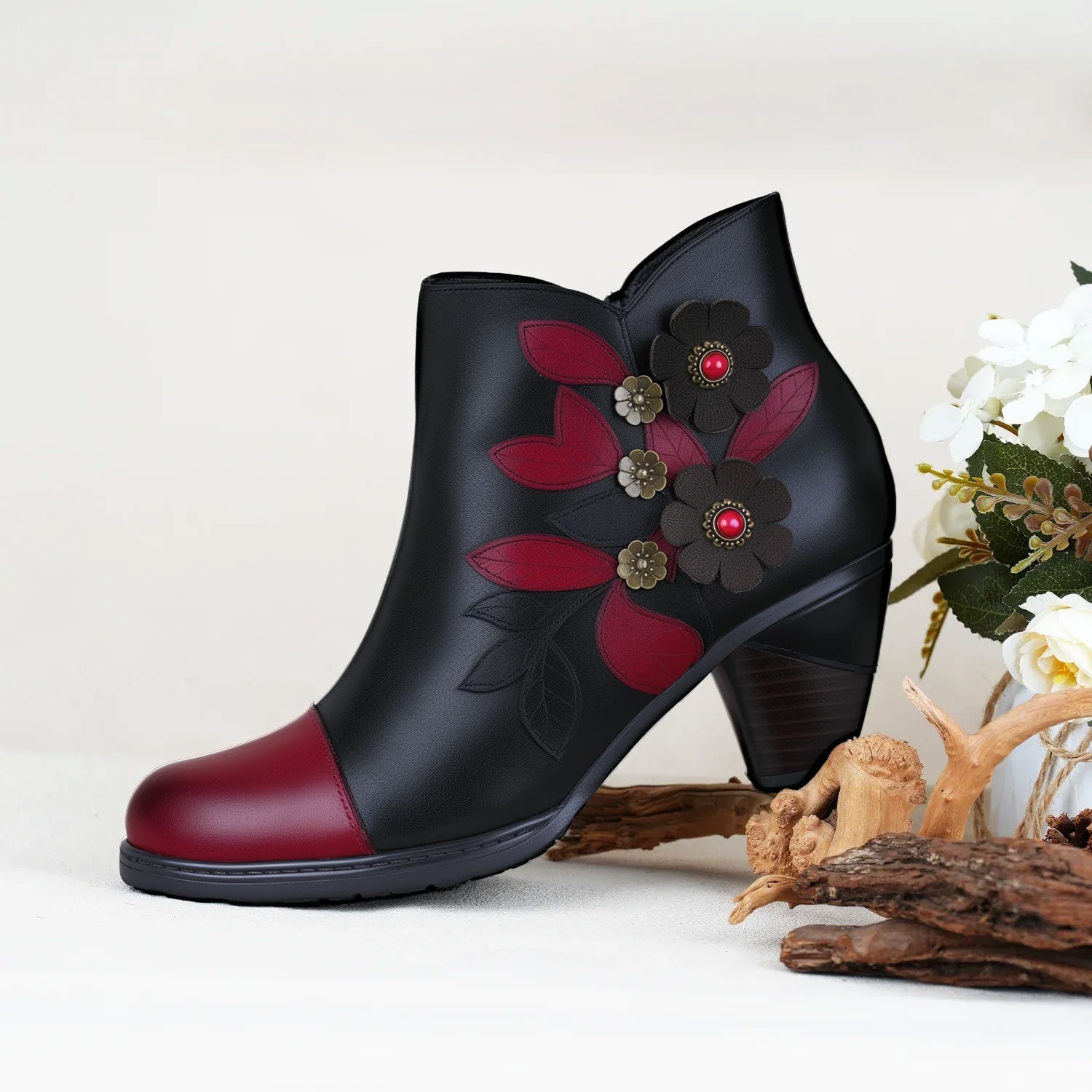 Retro Boho Floral Charm Ankle Boots