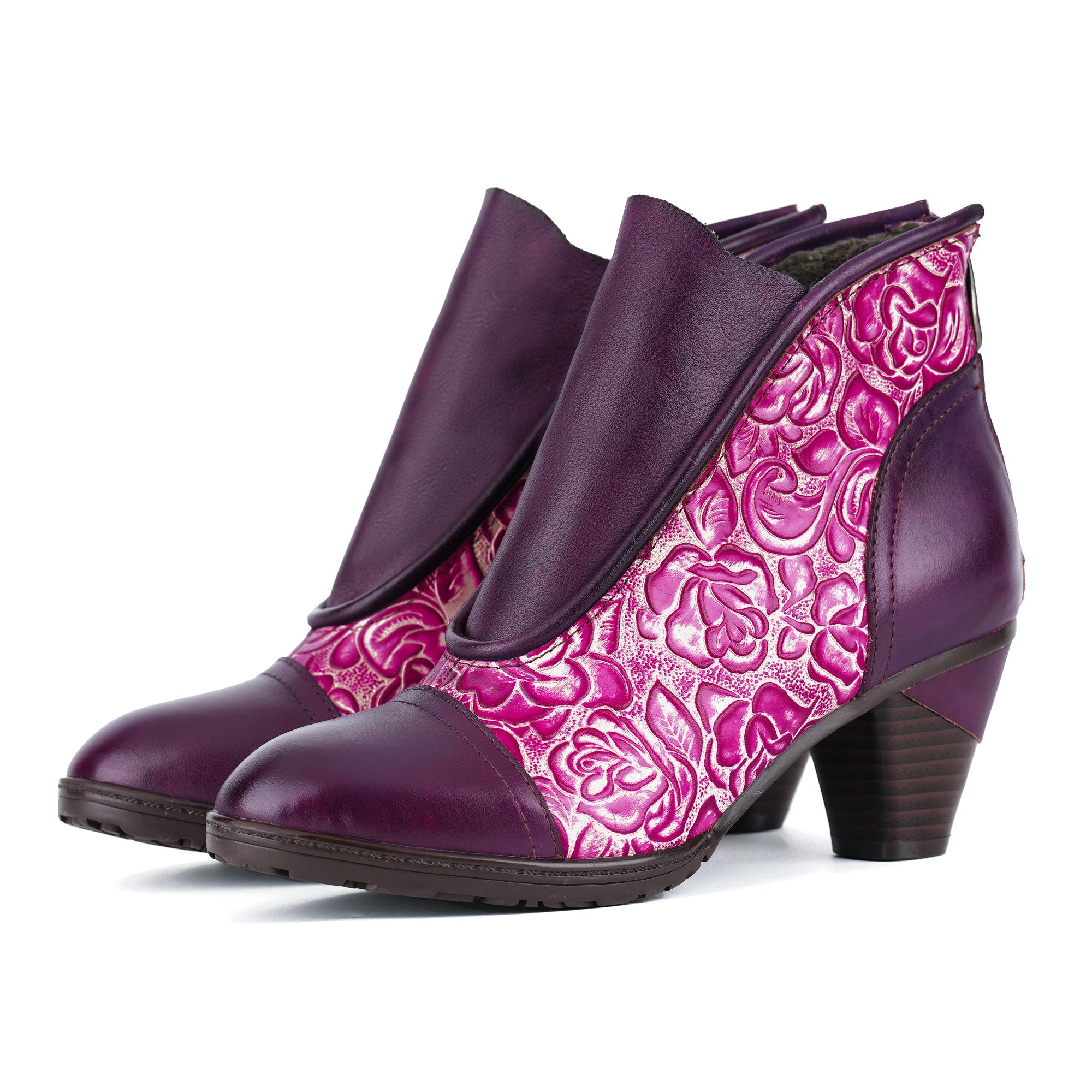 Embossed Floral Elegance Ankle Boots