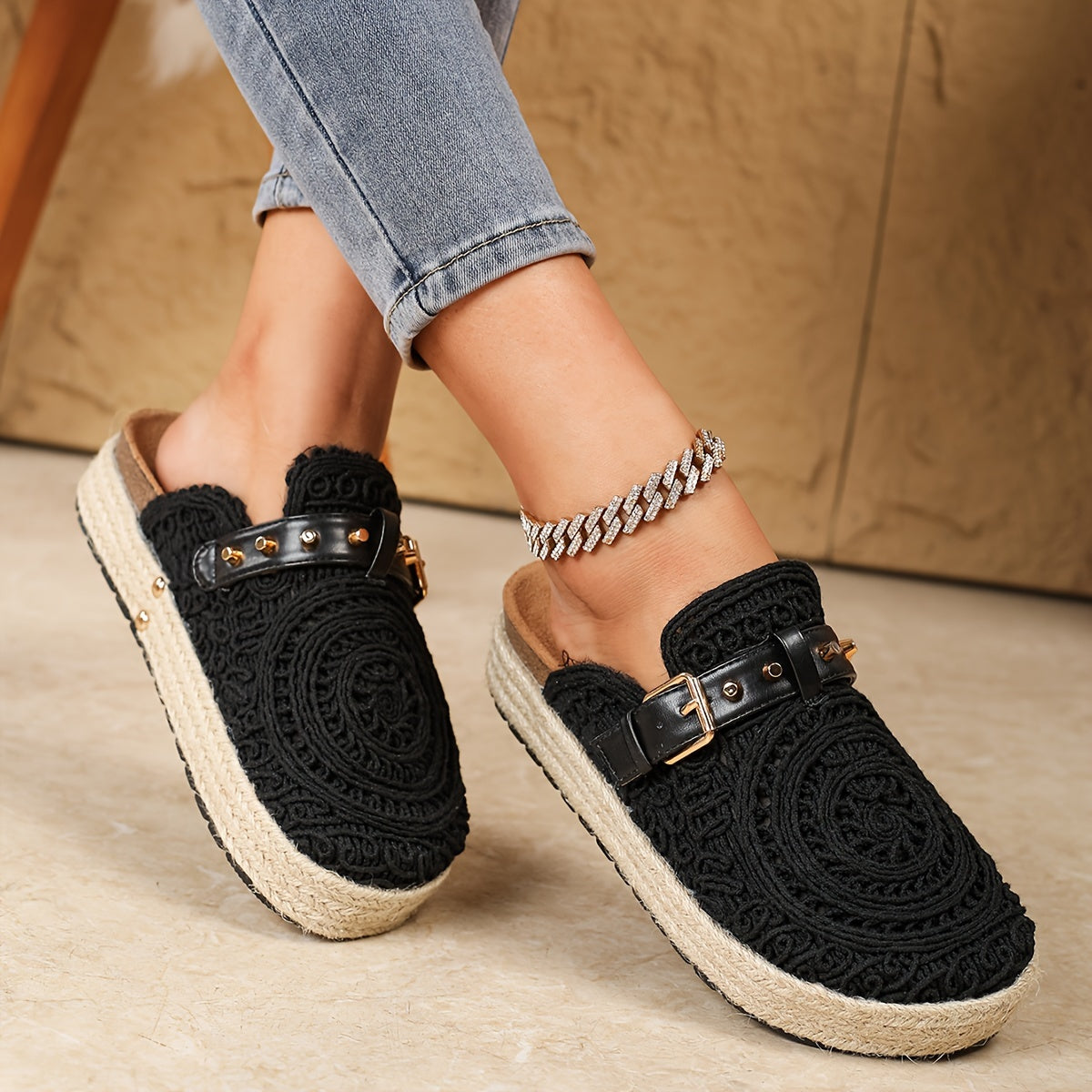 Amara™ | Crochet Buckle Comfort Mules