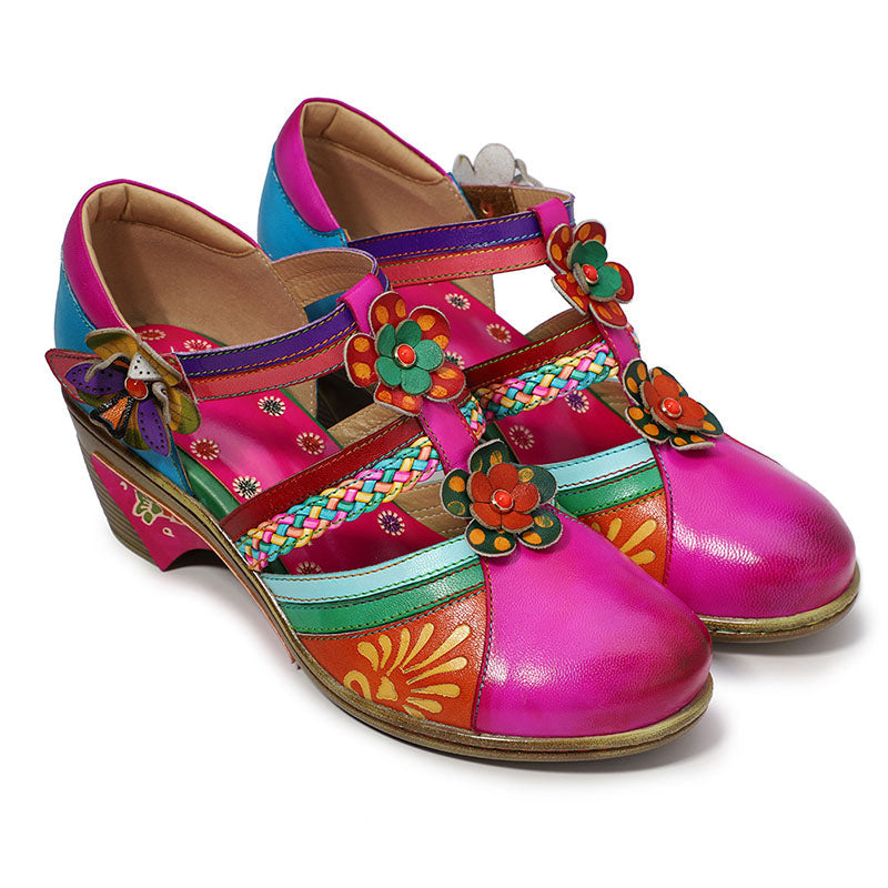 Women Bohemian Leather Printing Stitching Non-slip Breathable Sandals