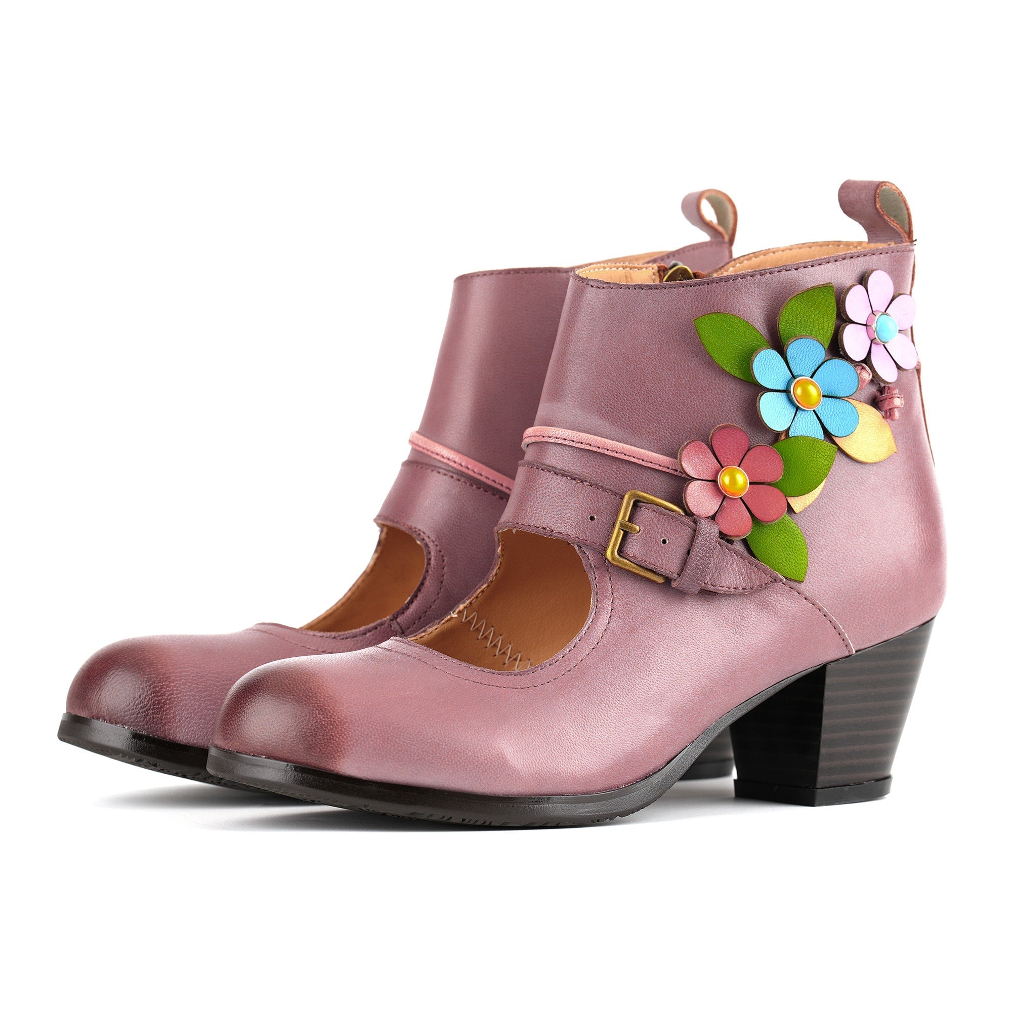 Floral Buckle Elegance Meets Ankle Boots