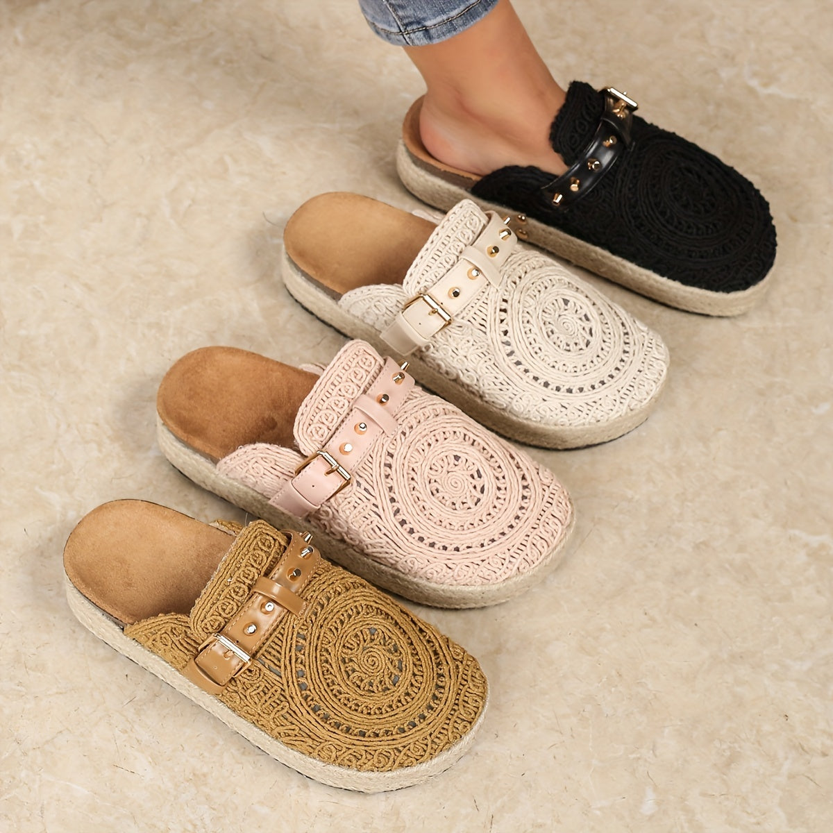 Amara™ | Crochet Buckle Comfort Mules