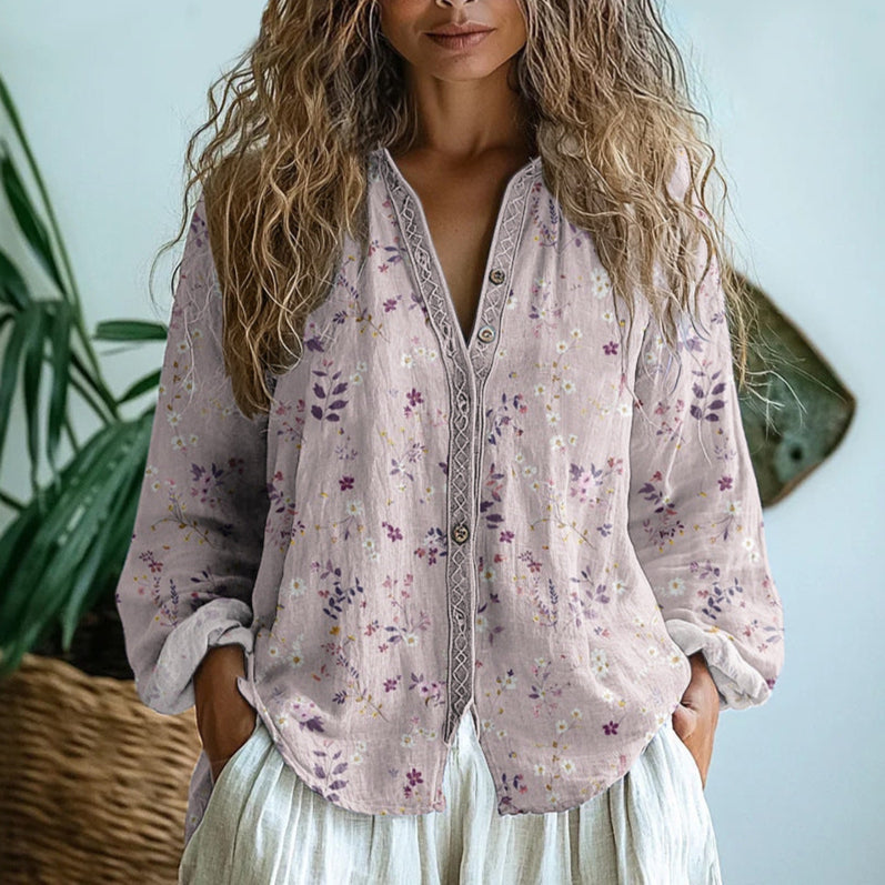 Amber™ | Vintage Leaf-Print Blouse