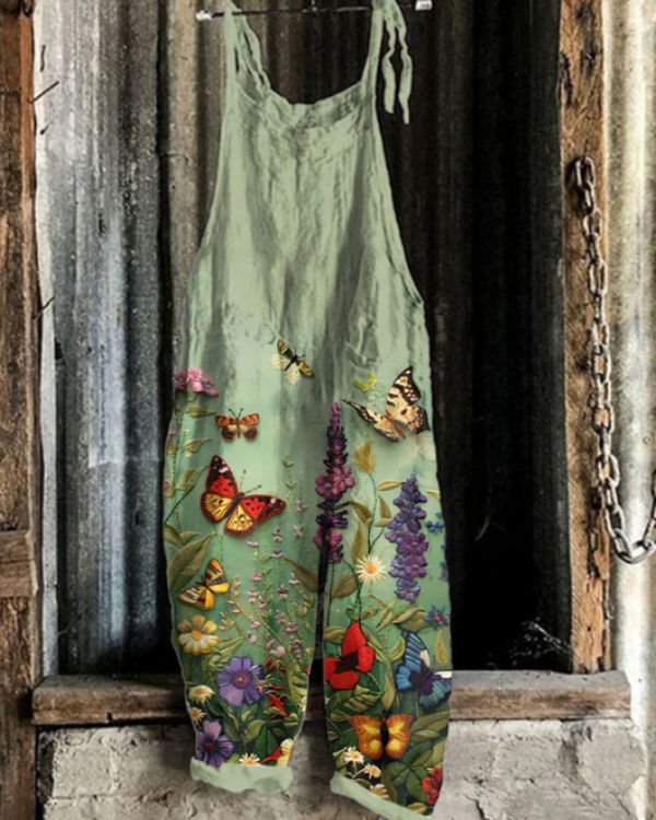 Women's Floral Butterfly Overall - Elegant Comfort and Style