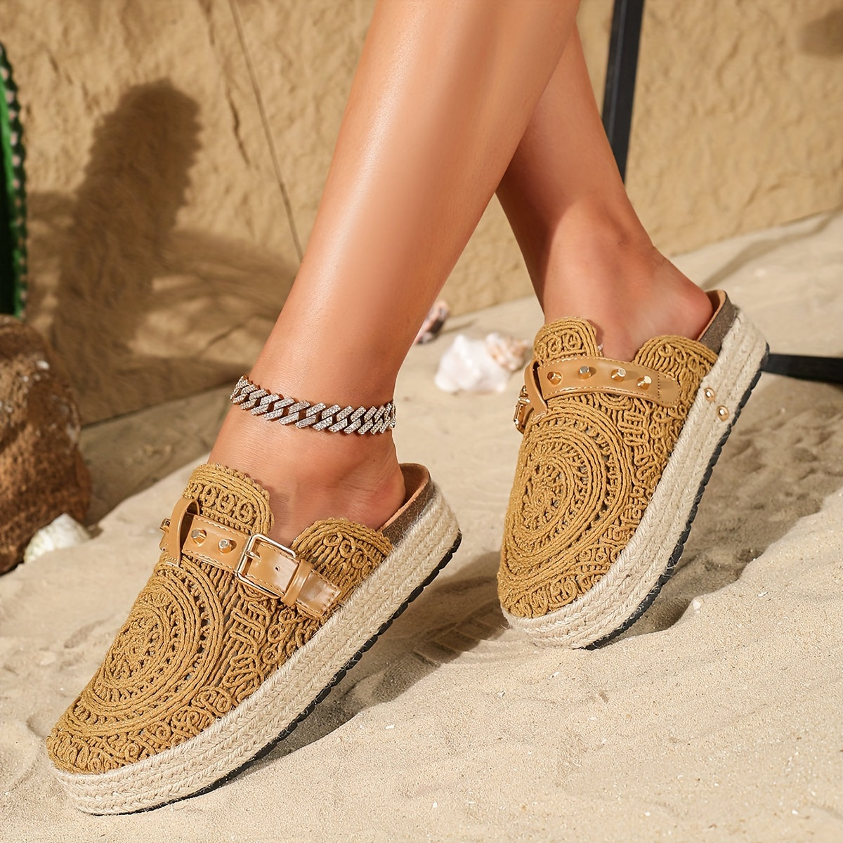 Amara™ | Crochet Buckle Comfort Mules