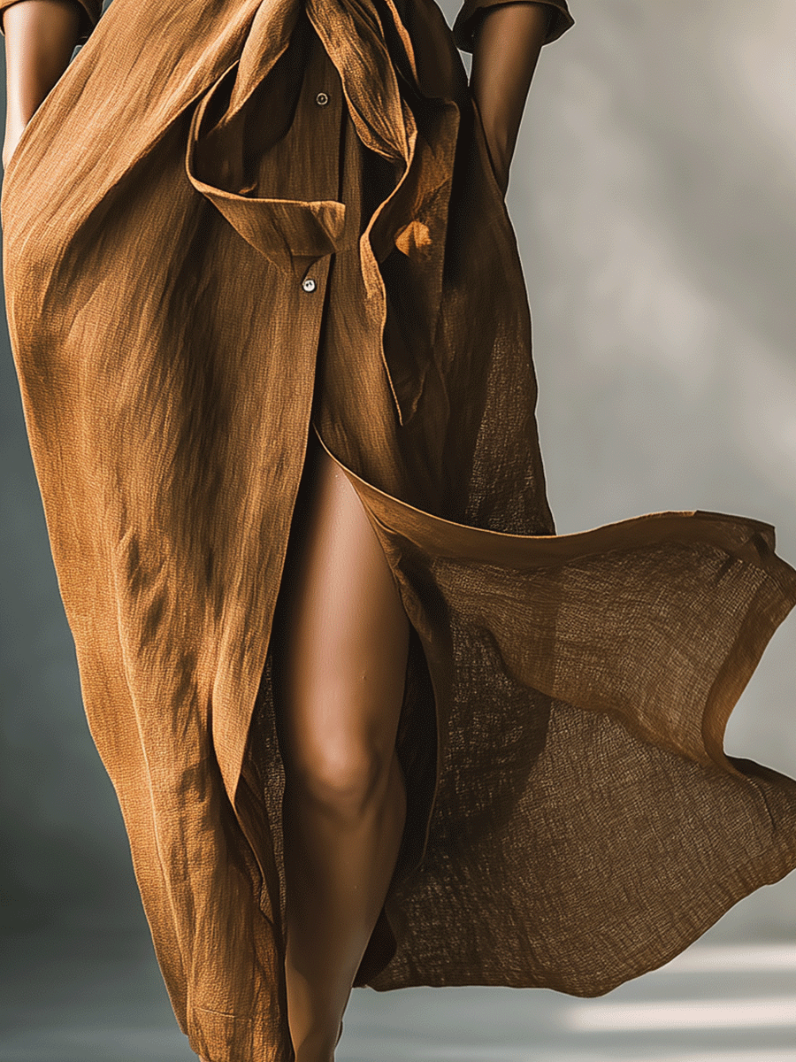 Althea™ | Vintage Brown Shirt Maxi Dress
