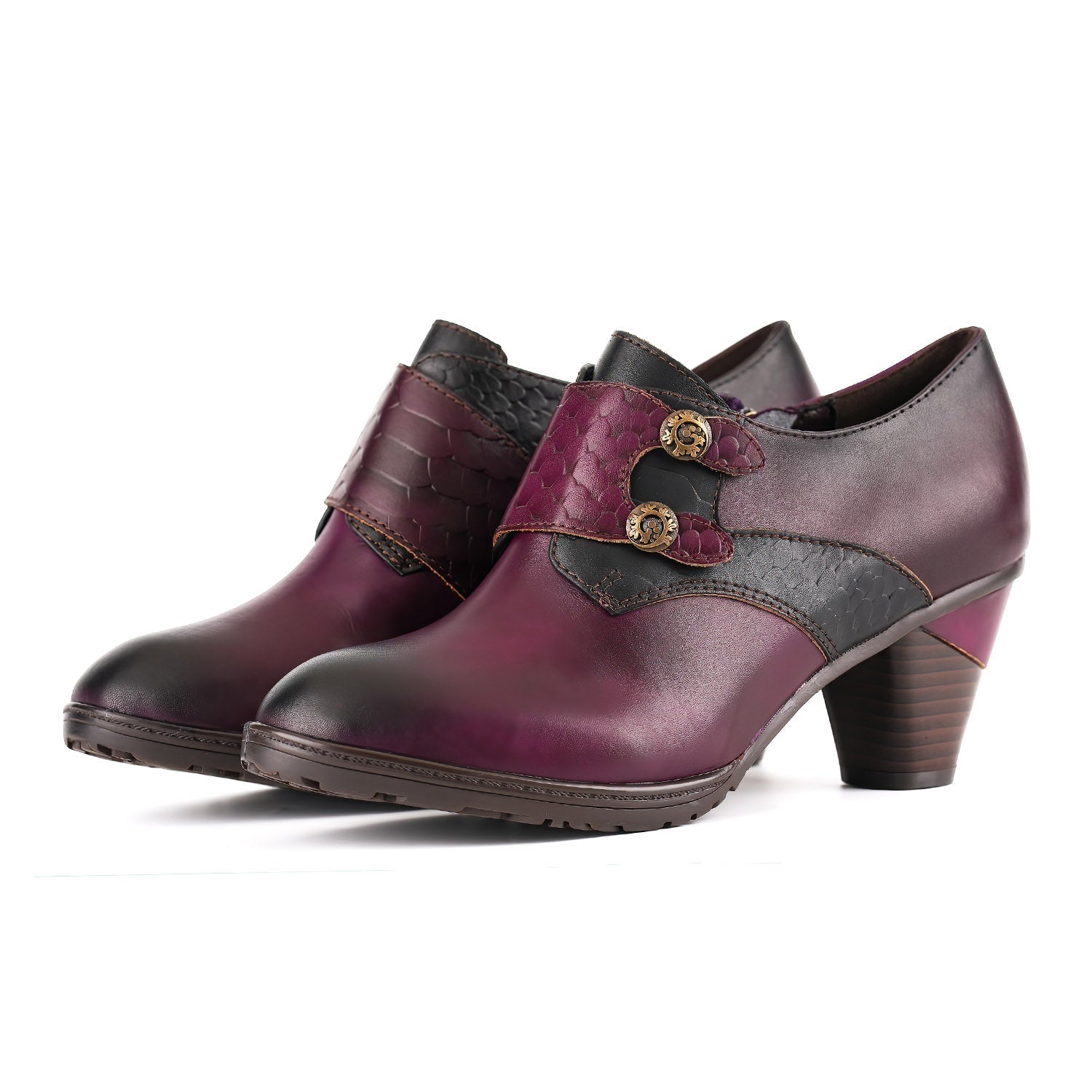 Rose Pattern Buckle Strap Vintage Pumps