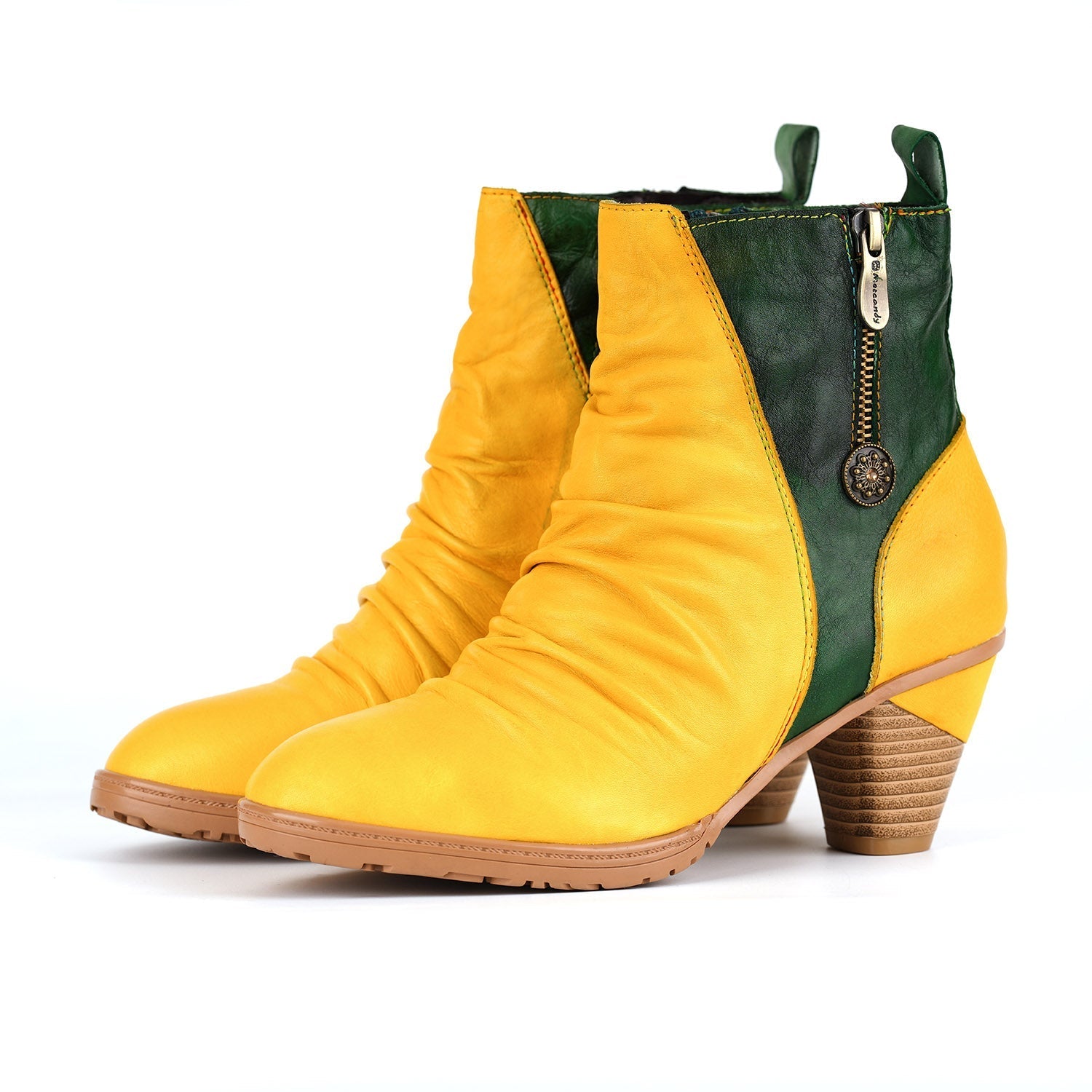 Elegant Two-Tone Genuine Leather Ankle Boots