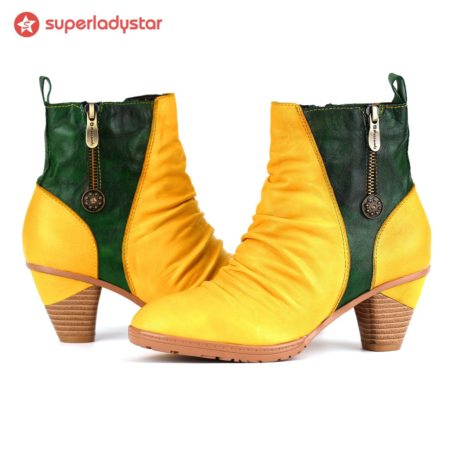 Elegant Two-Tone Genuine Leather Ankle Boots